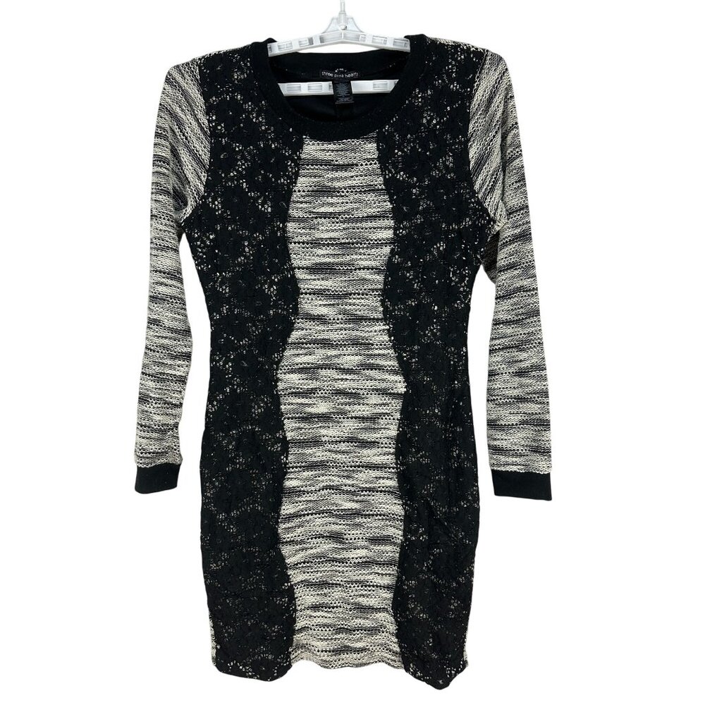 Three Pink Hearts Womens Black & Ivory Long Sleeve Knit Dress Size XL